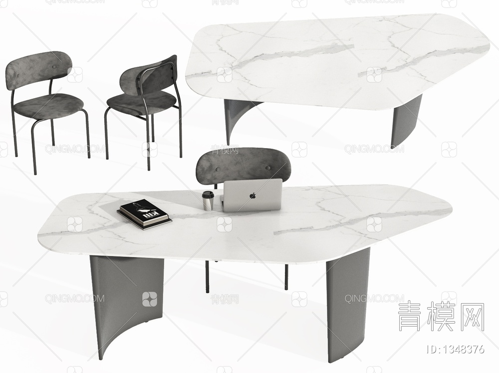 办公桌椅组合，办公桌，办公椅，休闲椅，书桌，写字桌，书椅，异形办公桌3D模型下载【ID:1348376】