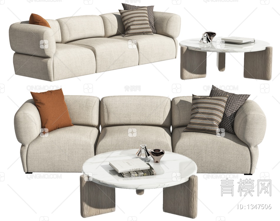 三人沙发，多人沙发，异型沙发，单人沙发，茶几，圆几，懒人沙发，摆件3D模型下载【ID:1347506】