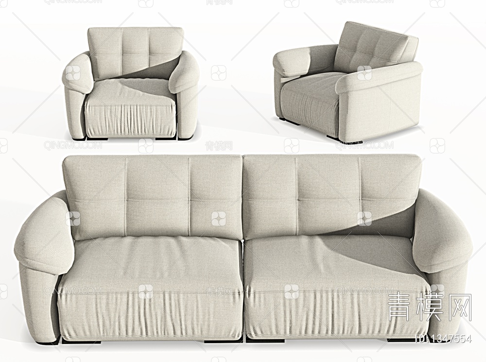 双人沙发，单人沙发，布艺沙发，懒人沙发，休闲沙发，客餐厅沙发，沙发3D模型下载【ID:1347554】