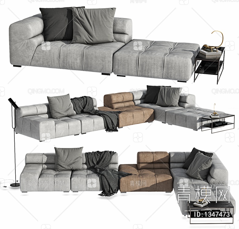 多人沙发，组合沙发，休闲沙发，懒人沙发，茶几，落地灯，转角沙发，沙发3D模型下载【ID:1347473】