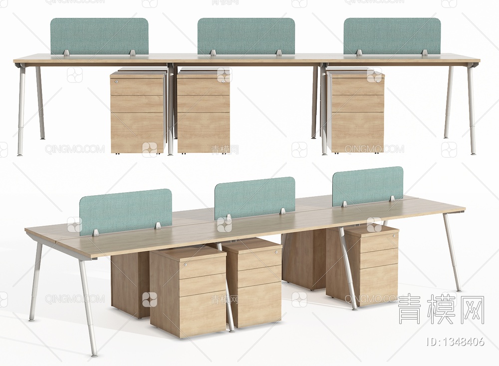 办公桌，职员桌，桌上屏，职员条桌，员工位，工作位，条桌，办公桌，工位3D模型下载【ID:1348406】