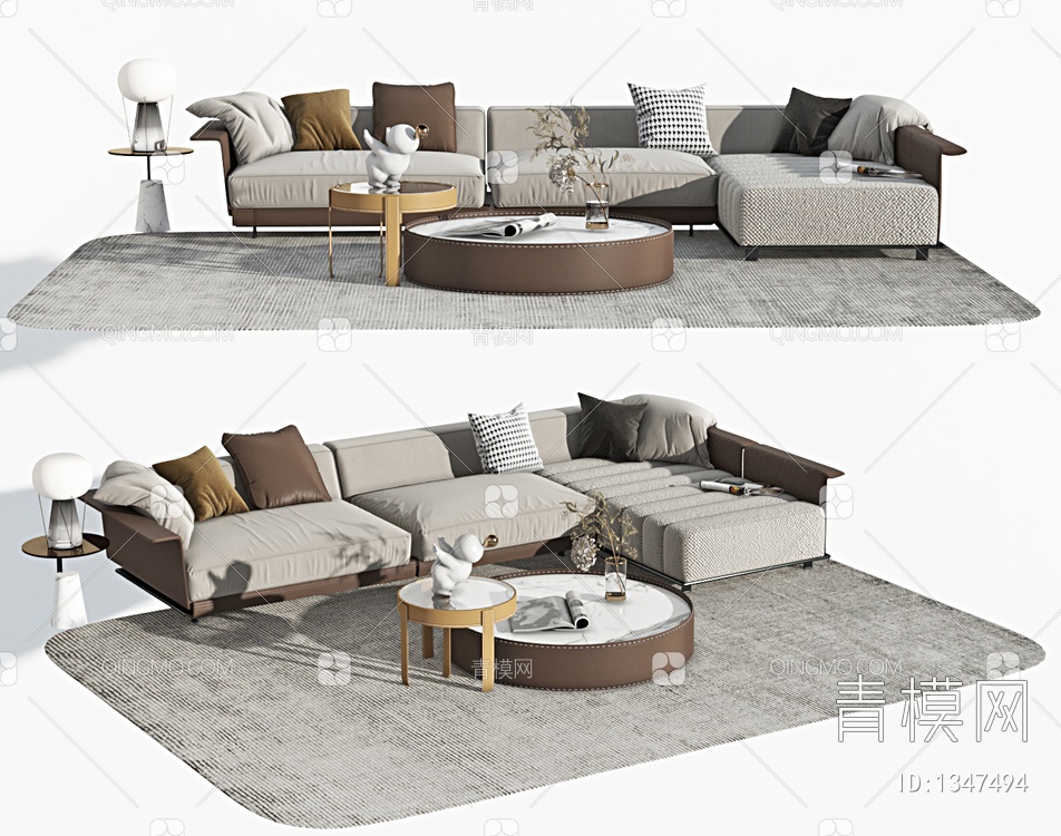 多人沙发，组合沙发，布艺沙发，懒人沙发，客厅沙发，茶几，组合茶几3D模型下载【ID:1347494】