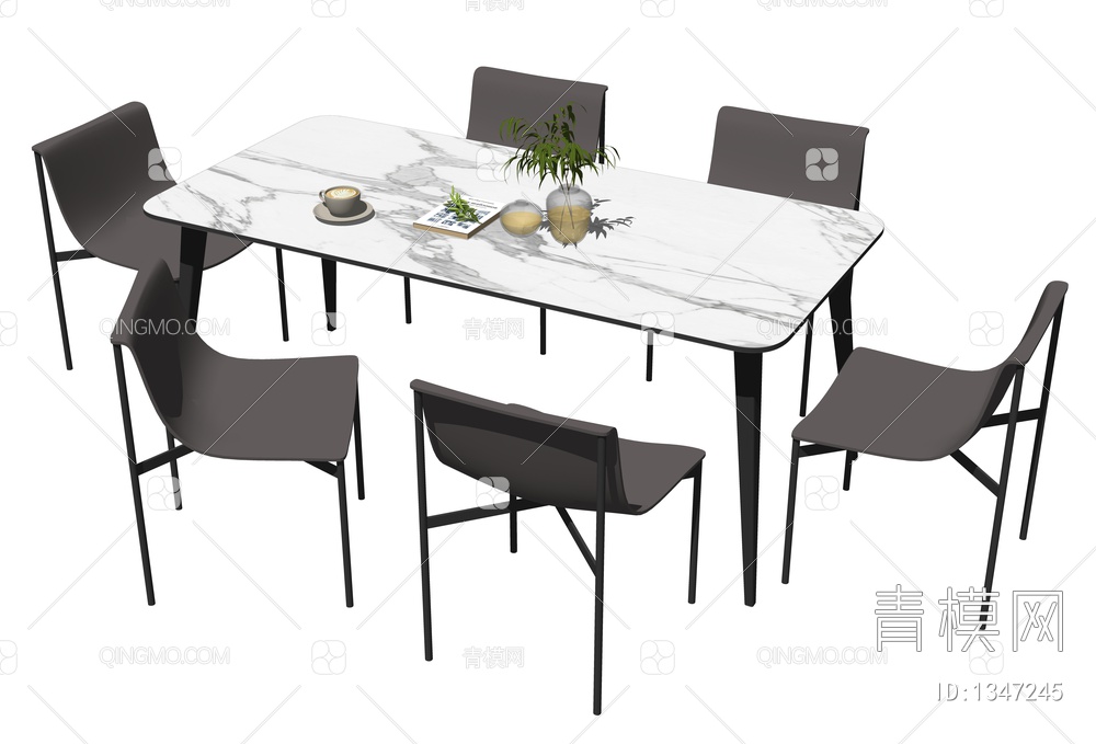 餐桌椅组合 餐桌椅 长方形餐桌SU模型下载【ID:1347245】