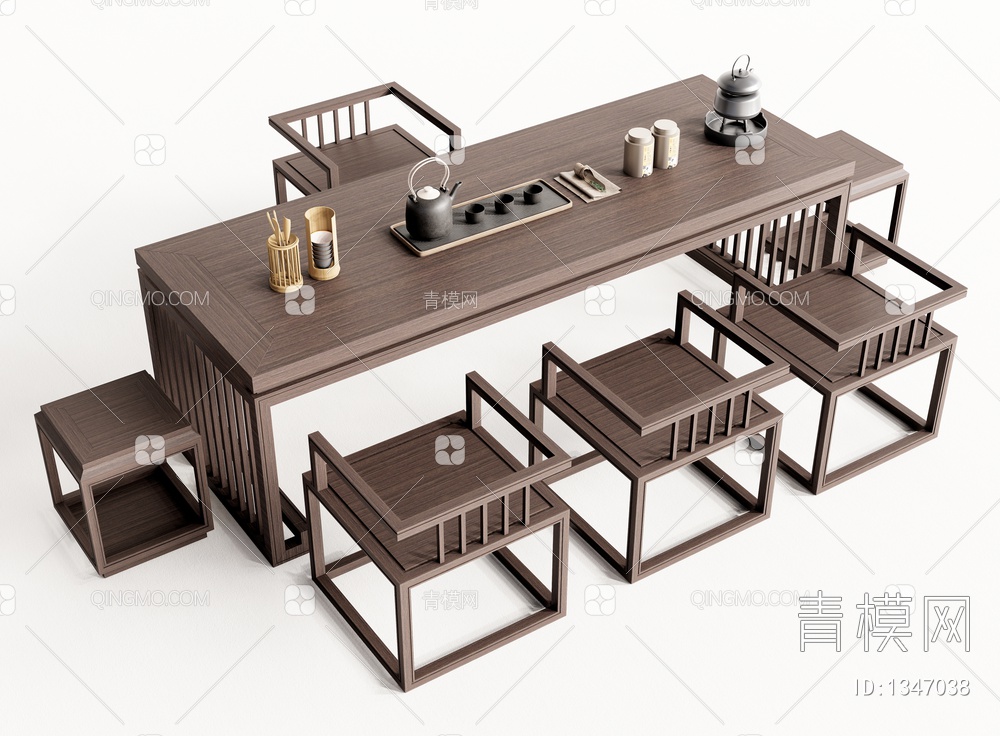 茶桌椅组合 茶台 茶具3D模型下载【ID:1347038】