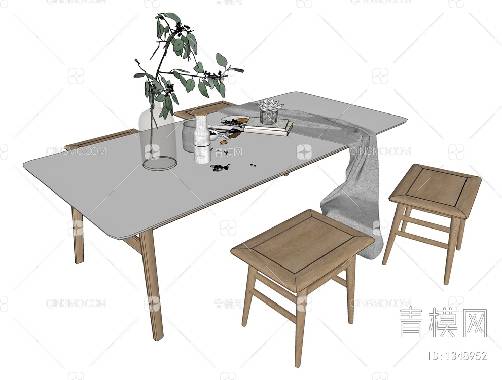 茶桌椅组合SU模型下载【ID:1348952】