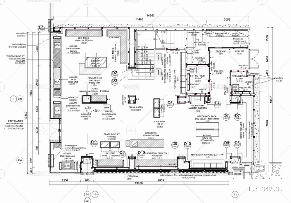 300㎡侈品店专柜CAD施工图+实景照 卖场 商场 奢侈品专柜【ID:1349030】