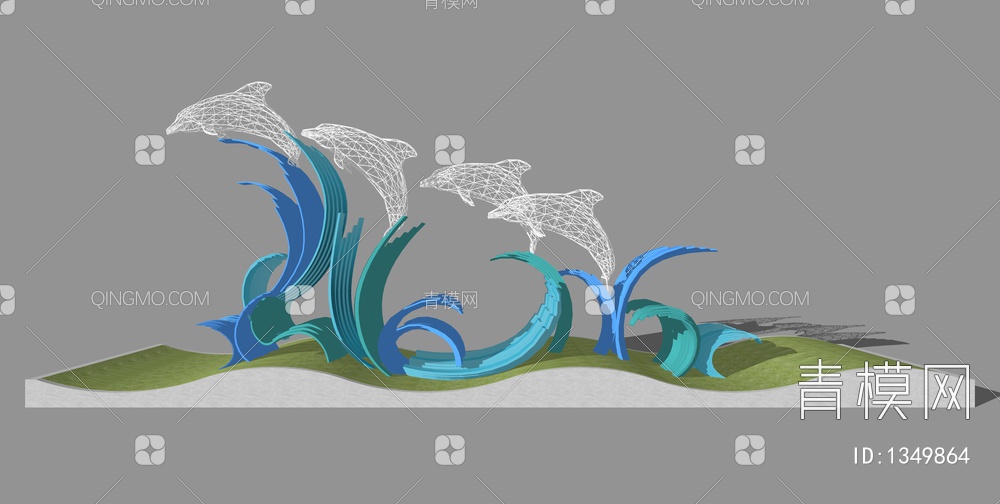 海洋主题雕塑小品海豚浪花雕塑SU模型下载【ID:1349864】