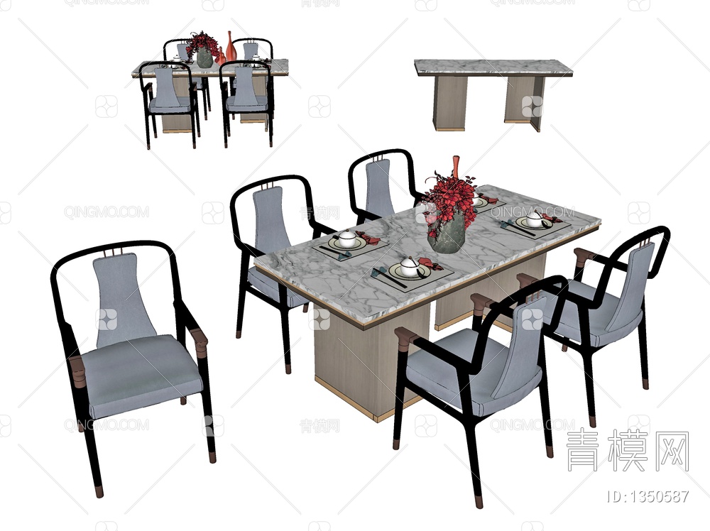 餐桌椅组合SU模型下载【ID:1350587】