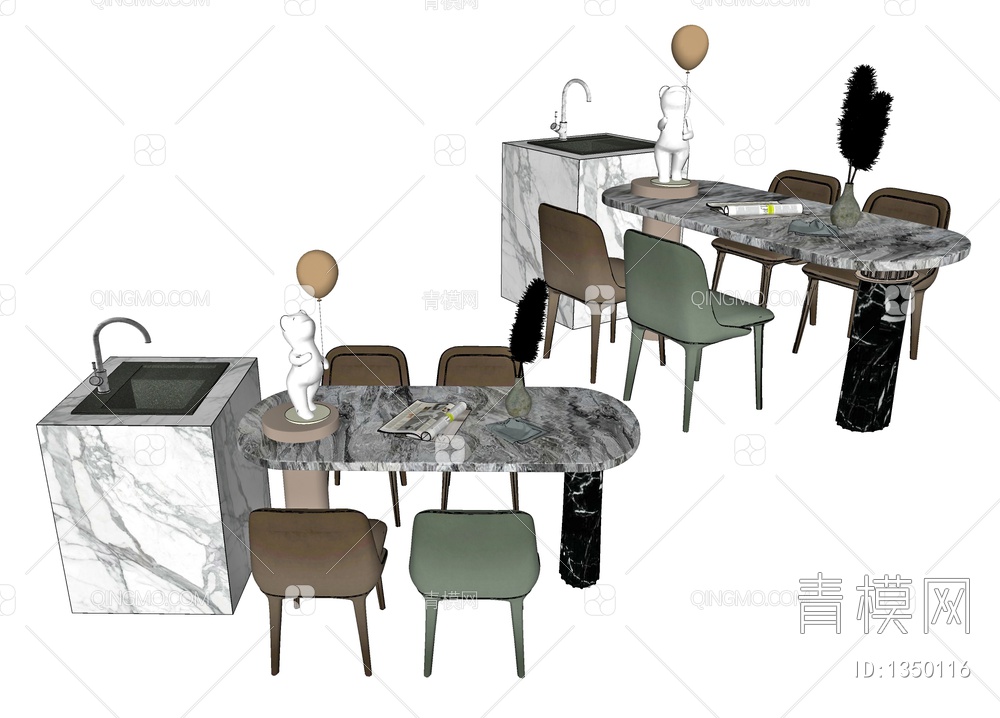 餐桌椅组合SU模型下载【ID:1350116】