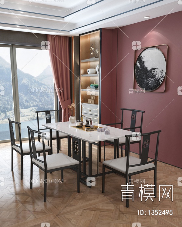 茶室，茶桌椅组合SU模型下载【ID:1352495】