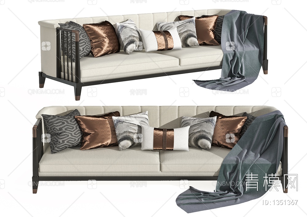 双人沙发，沙发，多人沙发，抱枕，毯子，双人沙发，沙发抱枕，沙发组合3D模型下载【ID:1351367】