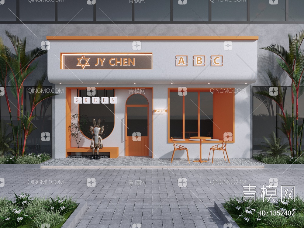 门头，门面，店招，形象墙，奶茶店3D模型下载【ID:1352402】
