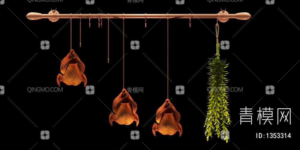 餐饮中岛装饰挂饰烤鸭蔬菜3D模型下载【ID:1353314】