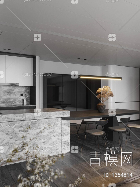 公寓客餐厅厨房3D模型下载【ID:1354814】