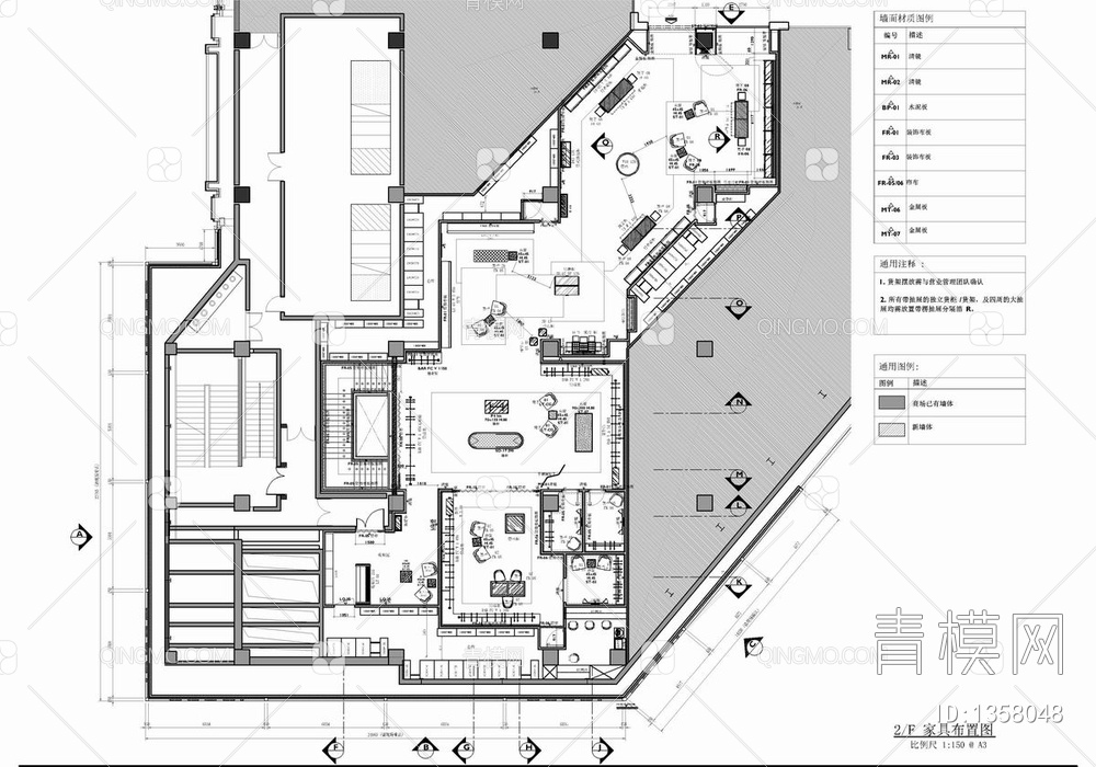 1000㎡精品奢侈品店CAD施工图 卖场 商场 奢侈品专柜 精品店【ID:1358048】