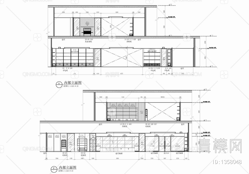 1000㎡精品奢侈品店CAD施工图 卖场 商场 奢侈品专柜 精品店【ID:1358048】