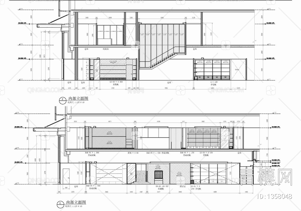 1000㎡精品奢侈品店CAD施工图 卖场 商场 奢侈品专柜 精品店【ID:1358048】