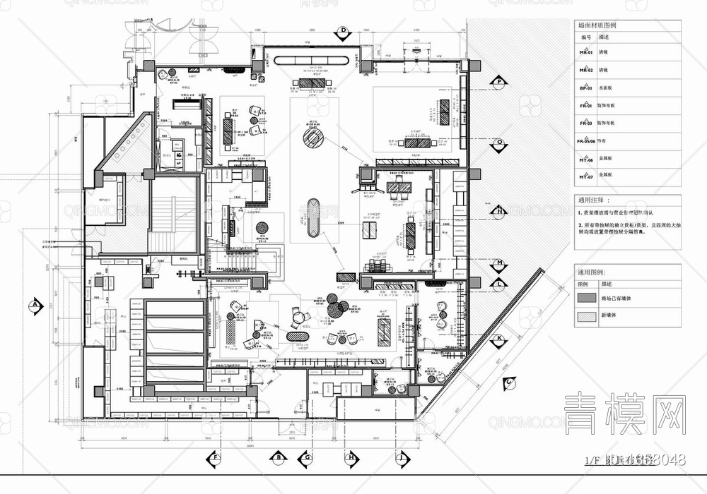 1000㎡精品奢侈品店CAD施工图 卖场 商场 奢侈品专柜 精品店【ID:1358048】