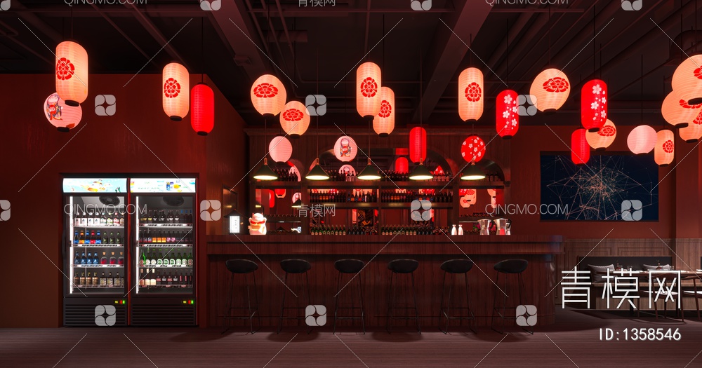 工装餐厅餐饮 烧烤店 餐吧3D模型下载【ID:1358546】