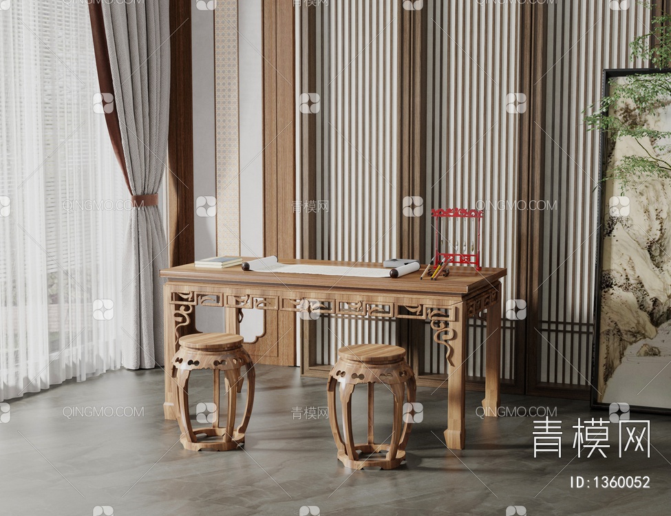 书法桌椅3D模型下载【ID:1360052】
