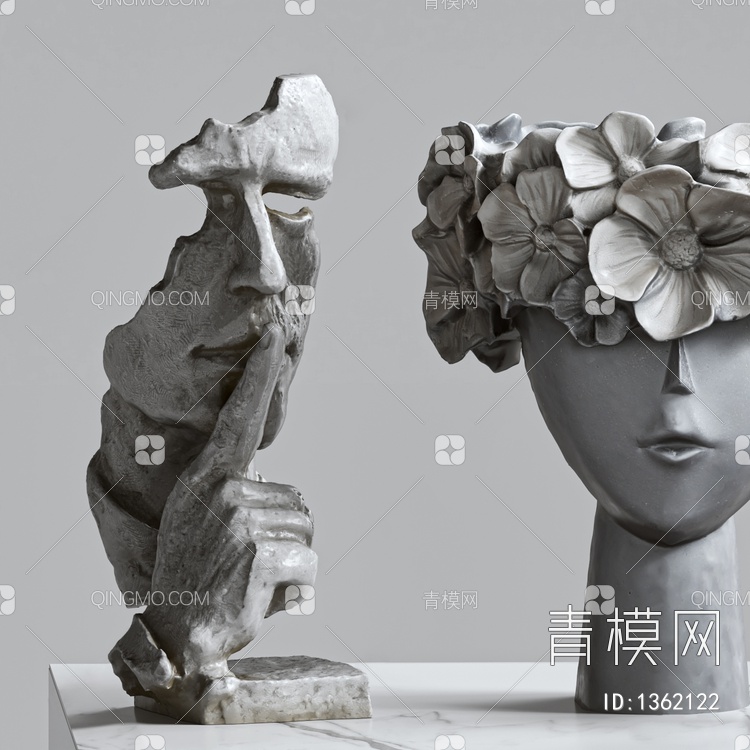 噤声人物雕塑3D模型下载【ID:1362122】