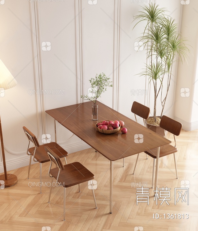 实木餐桌椅3D模型下载【ID:1361813】