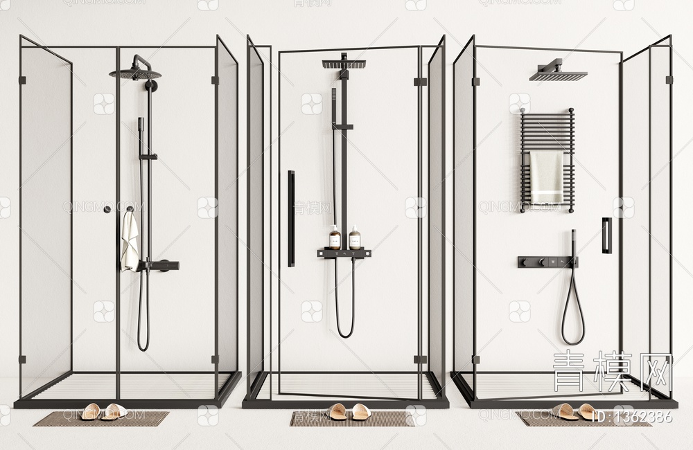 淋浴间 淋浴隔断 玻璃淋浴房3D模型下载【ID:1362386】