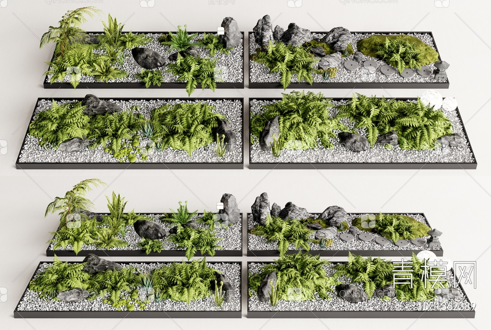 庭院景观小品 景观石头 蕨类植物堆3D模型下载【ID:1362389】