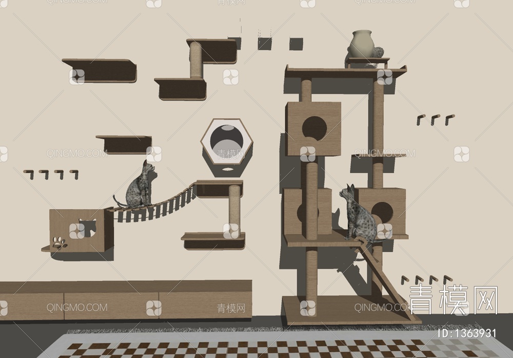 原木猫爬架SU模型下载【ID:1363931】