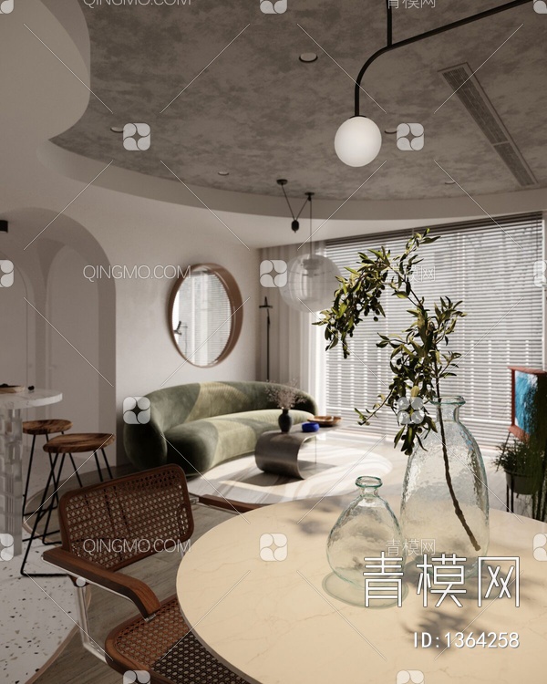 公寓，客餐厅，书房3D模型下载【ID:1364258】