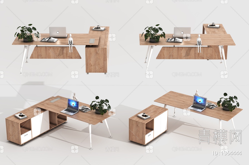 办公桌，办公桌，班台，经理桌，主管桌，摆件，电脑，花，书，饰品，书桌3D模型下载【ID:1364444】