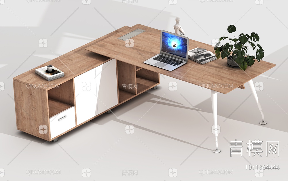 办公桌，办公桌，班台，经理桌，主管桌，摆件，电脑，花，书，饰品，书桌3D模型下载【ID:1364444】