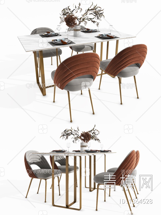 餐桌椅组合SU模型下载【ID:1364528】