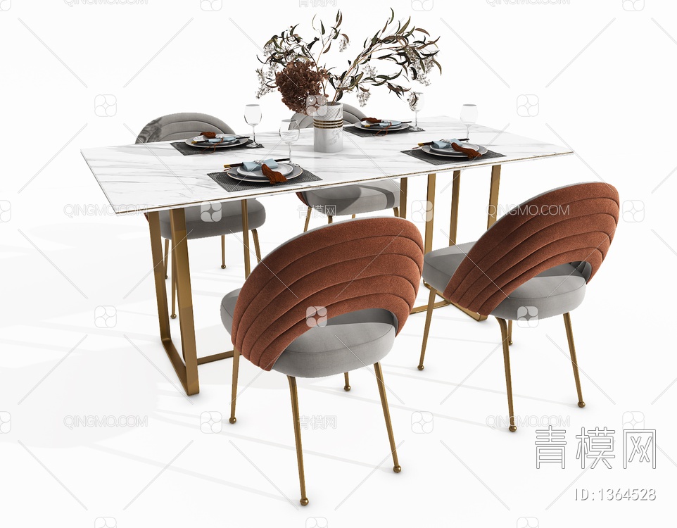 餐桌椅组合SU模型下载【ID:1364528】