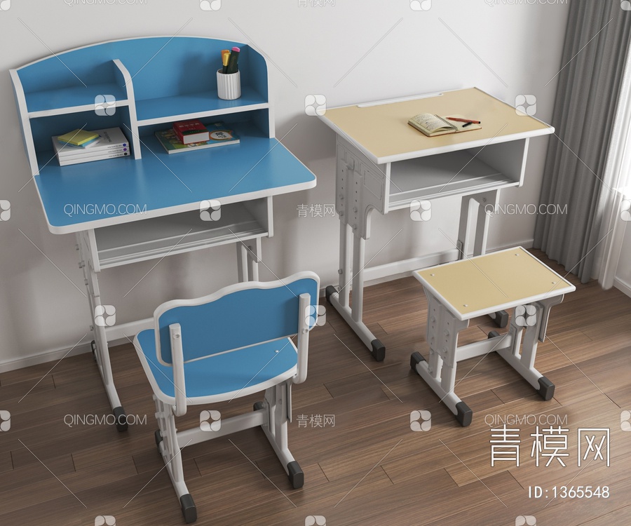 学生书桌椅3D模型下载【ID:1365548】