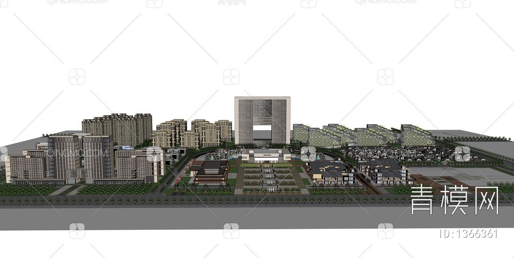 鸟瞰图城市规划SU模型下载【ID:1366361】