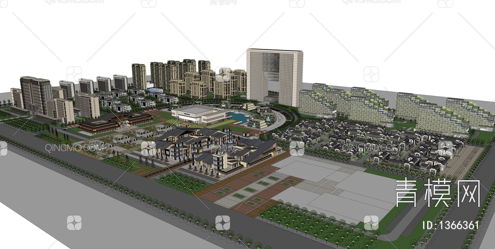 鸟瞰图城市规划SU模型下载【ID:1366361】