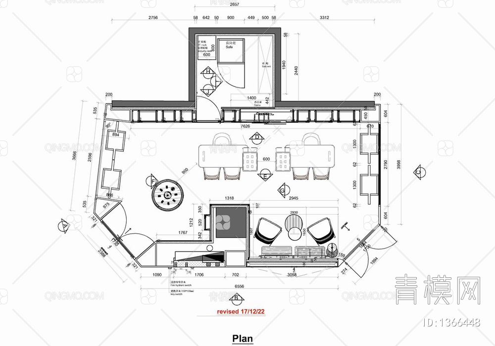 60㎡奢侈品手表专卖店CAD施工图 奢侈品 钟表店 手表专柜【ID:1366448】