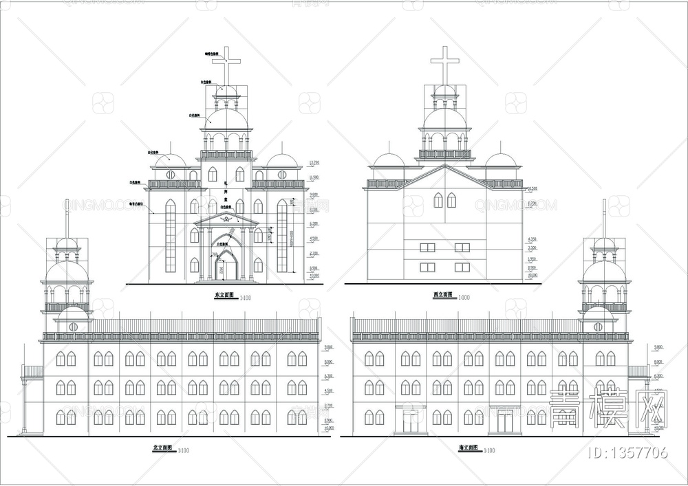 三层教堂建筑详图【ID:1357706】