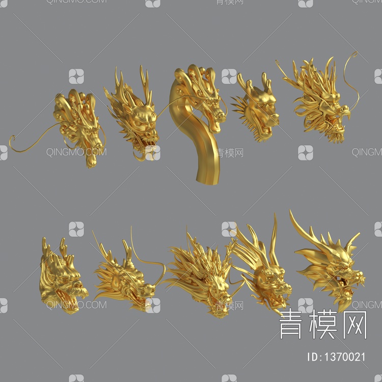 金色龙头雕塑组合3D模型下载【ID:1370021】