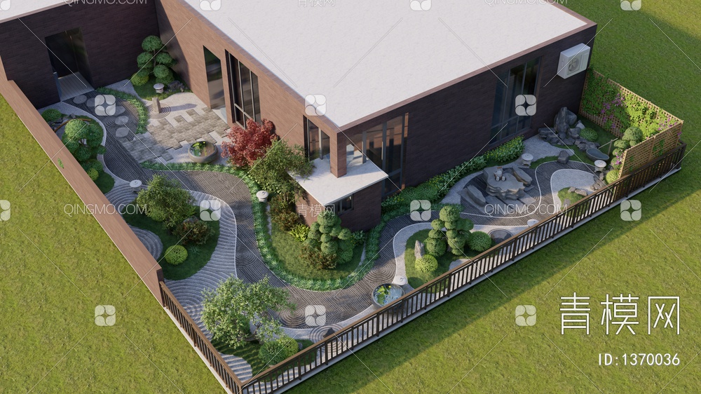 庭院屋顶花园枯山水景观SU模型下载【ID:1370036】