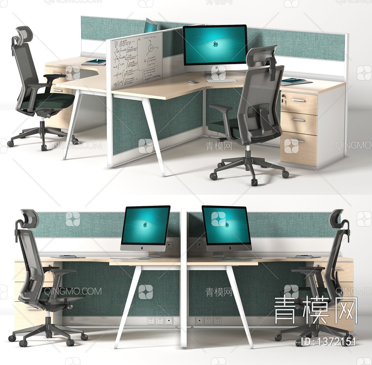 办公桌椅3D模型下载【ID:1372151】
