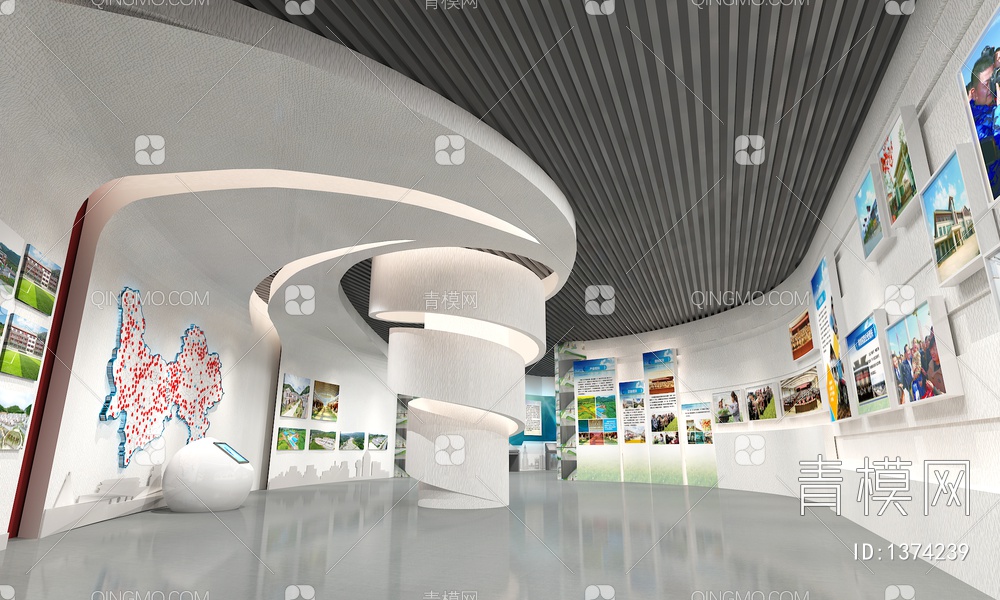 企业文化展厅 互动触摸一体机 展示柜 发光地图 城市剪影3D模型下载【ID:1374239】