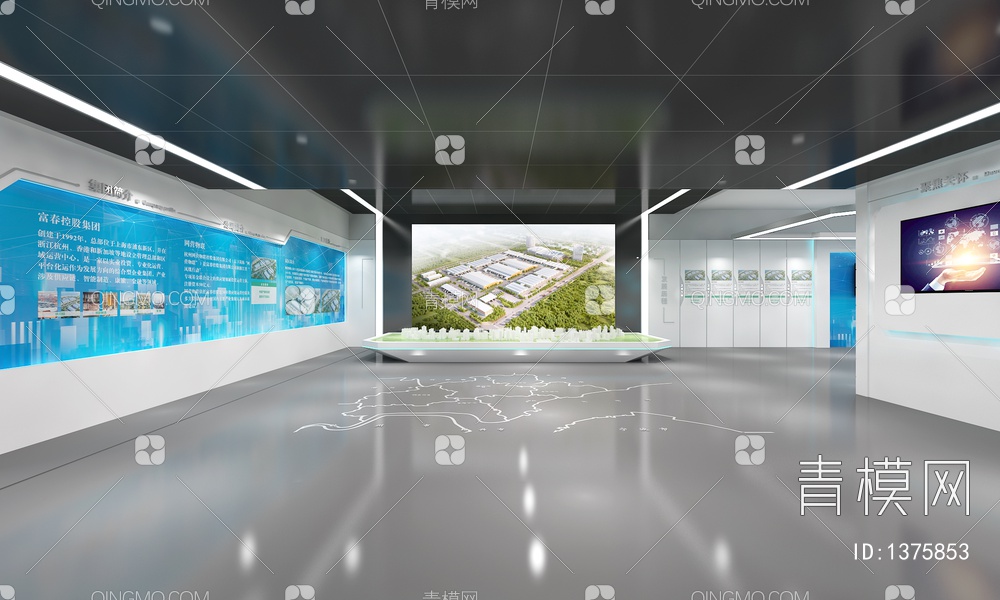 科技企业展厅 数字沙盘 互动触摸屏 荣誉墙 LED拼接大屏3D模型下载【ID:1375853】