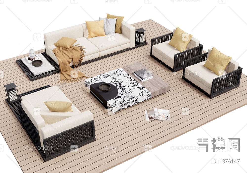 户外沙发 庭院沙发组合 休闲沙发3D模型下载【ID:1376147】