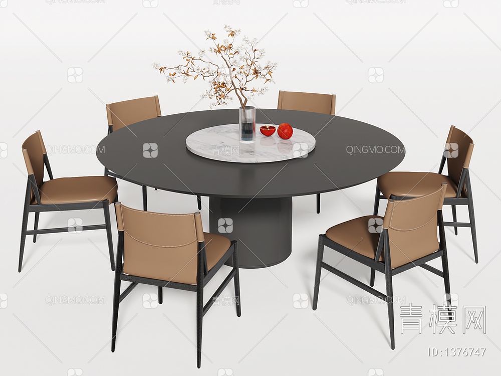餐桌椅,圆桌餐桌椅3D模型下载【ID:1376747】