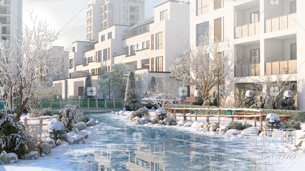 住宅小区雪景3D模型下载【ID:1377929】