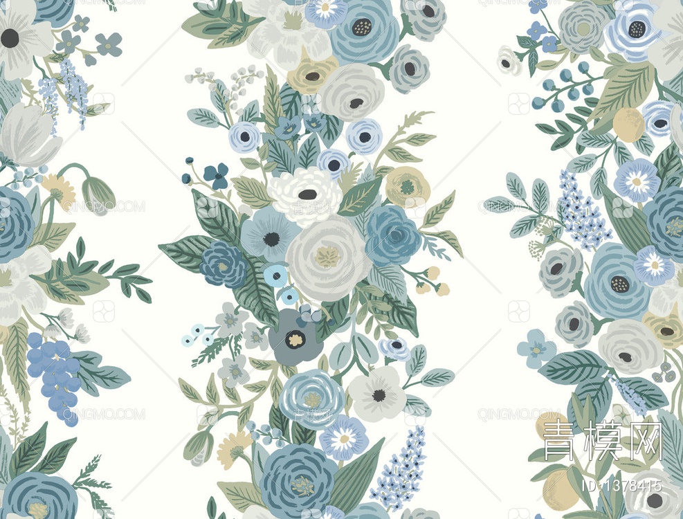 蓝色花卉壁纸贴图贴图下载【ID:1378415】