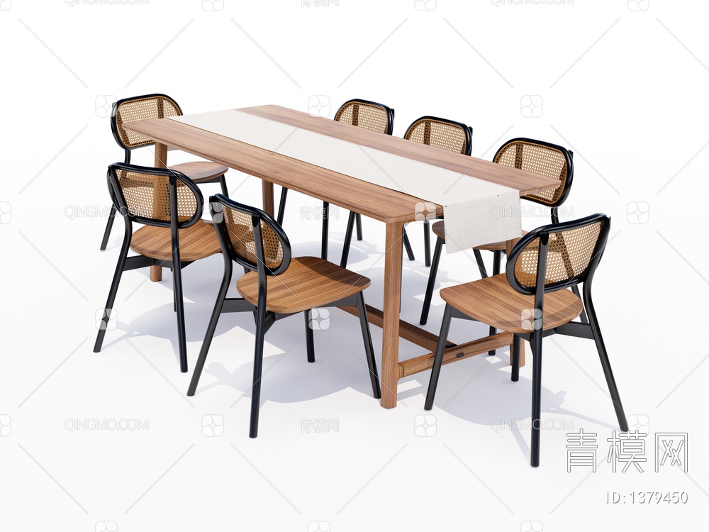 实木餐桌椅组合SU模型下载【ID:1379450】