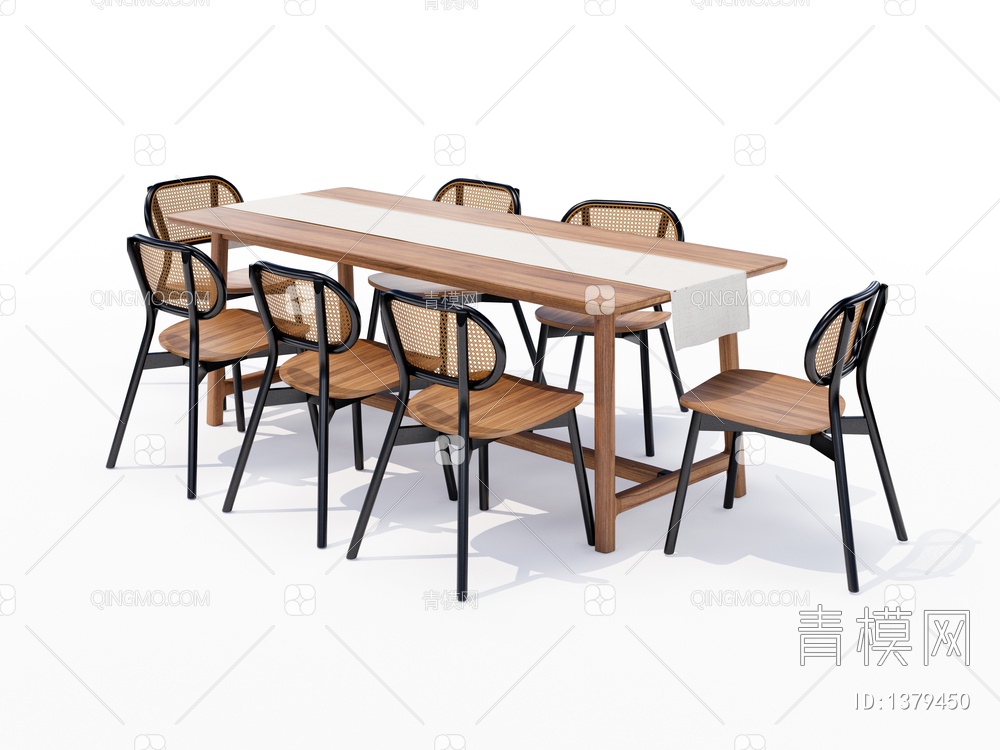 实木餐桌椅组合SU模型下载【ID:1379450】